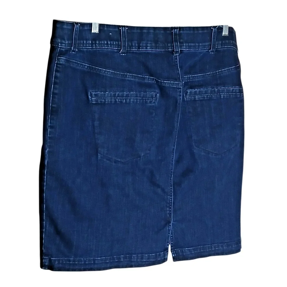 Lane Bryant Denim Skirt Womens 26 Plus Dark Wash Button Front Stretch Jean Skirt